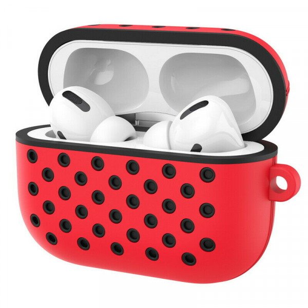 Wholesale Airpod Pro Charging Case Honeycomb Mesh Sports Cover Skin with Clip (Red Black)